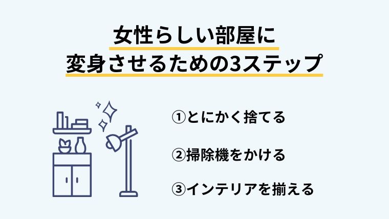女性らしい部屋に変身させるための３ステップ